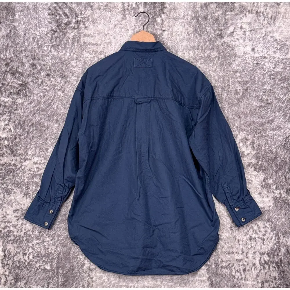Free People Top XS Womens Blue Cotton Twill Oversize Tunic Button Shirt